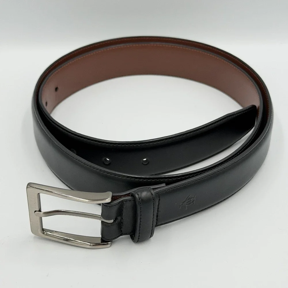 Penguin Black Genuine Leather Belt 42/105 Silver Buckle Dress Minimalist‎ Norm